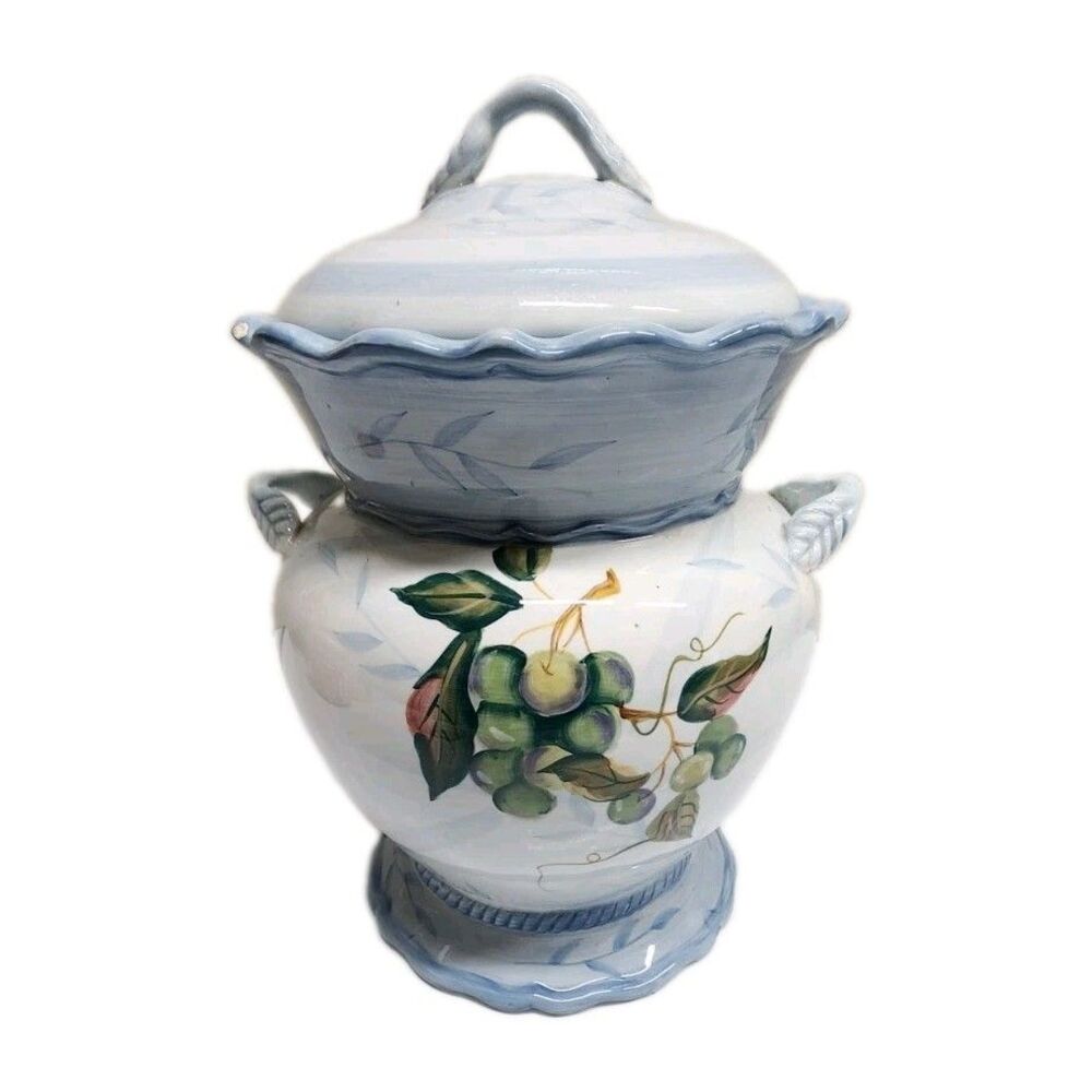 Vintage Capriware Cookie Jar Canister Light Blue Hand Painted Ceramic Jar 9"